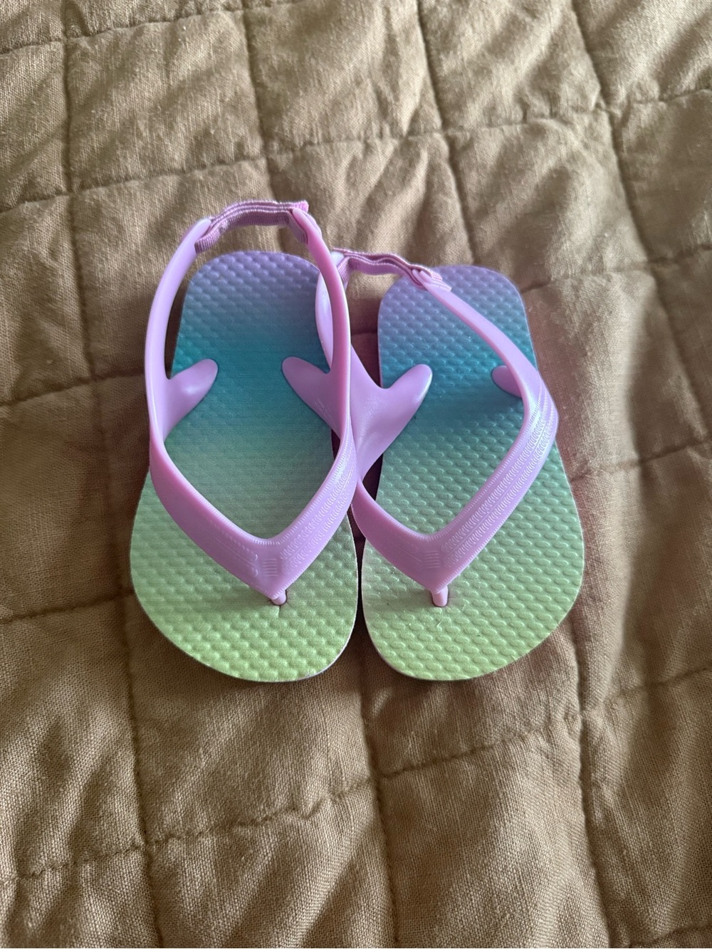Old Navy Pink Strap Flip Flops with Green-to-Blue Gradient Footbed